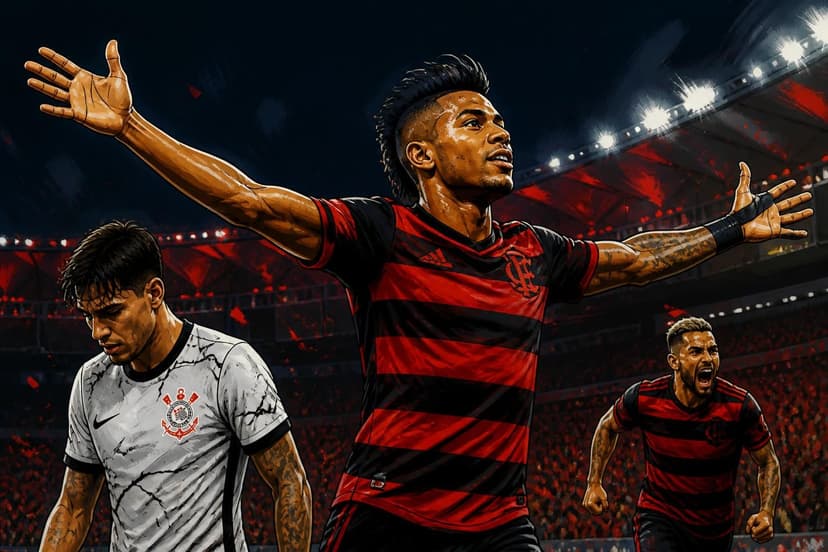 Flamengo vence Corinthians e segue na briga pelo título