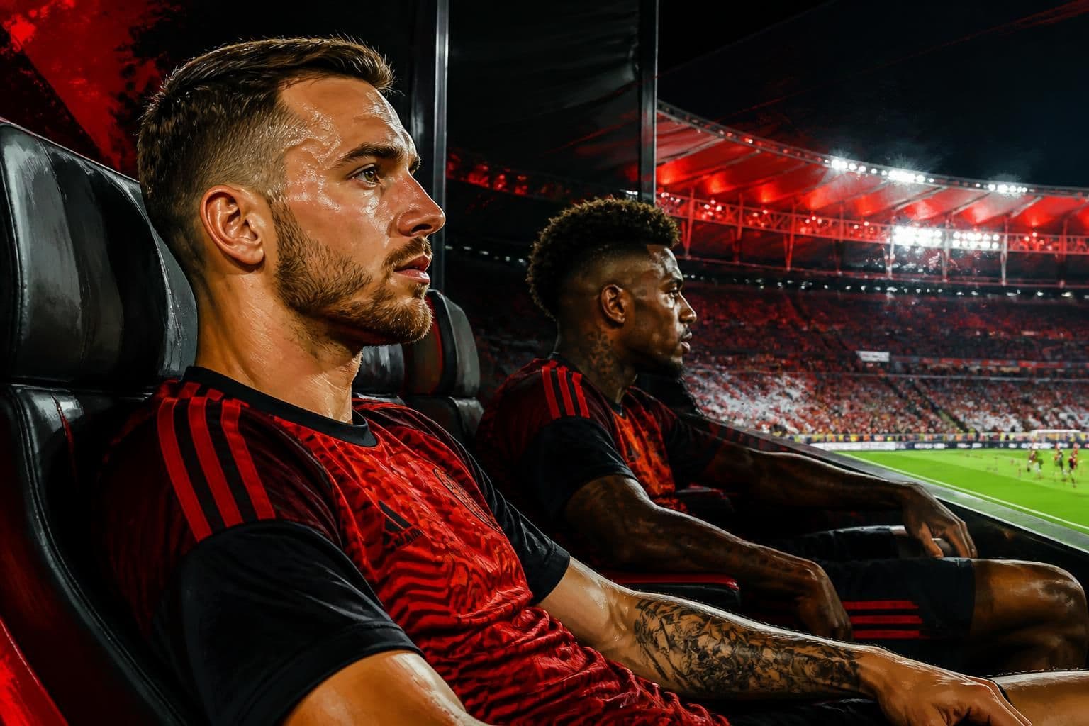 Jogadores do Flamengo acompanham jogo da NFL no Maracanã