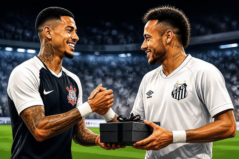 Matheuzinho presenteia Neymar com perfume após vitória do Santos