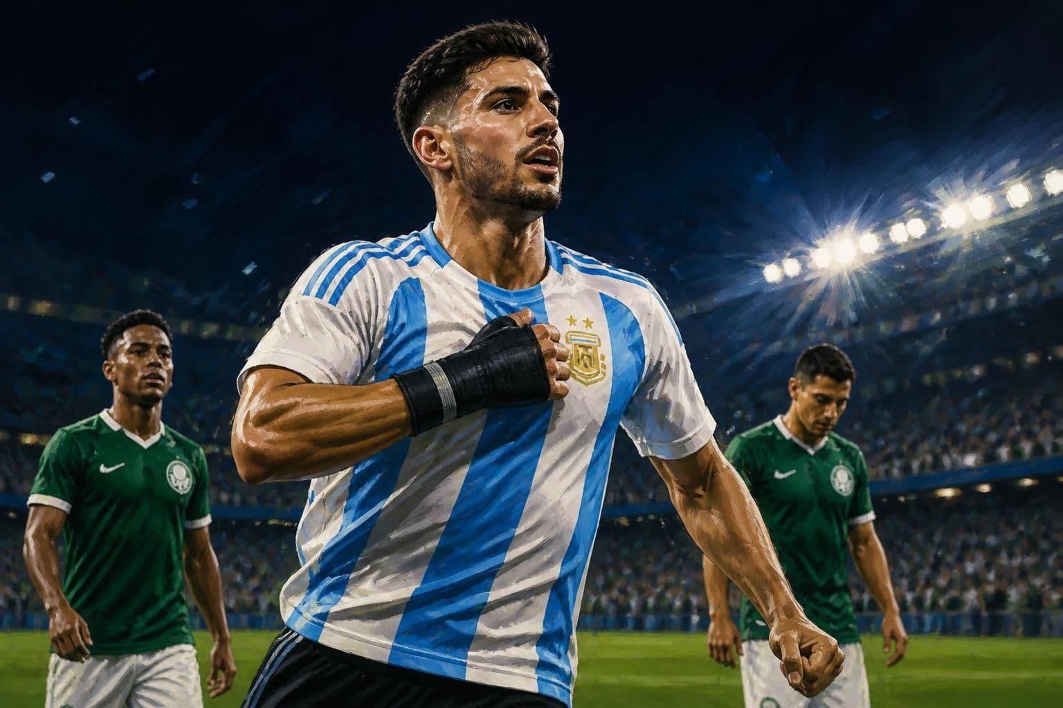 Flaco López joga com proteção na mão pela Argentina