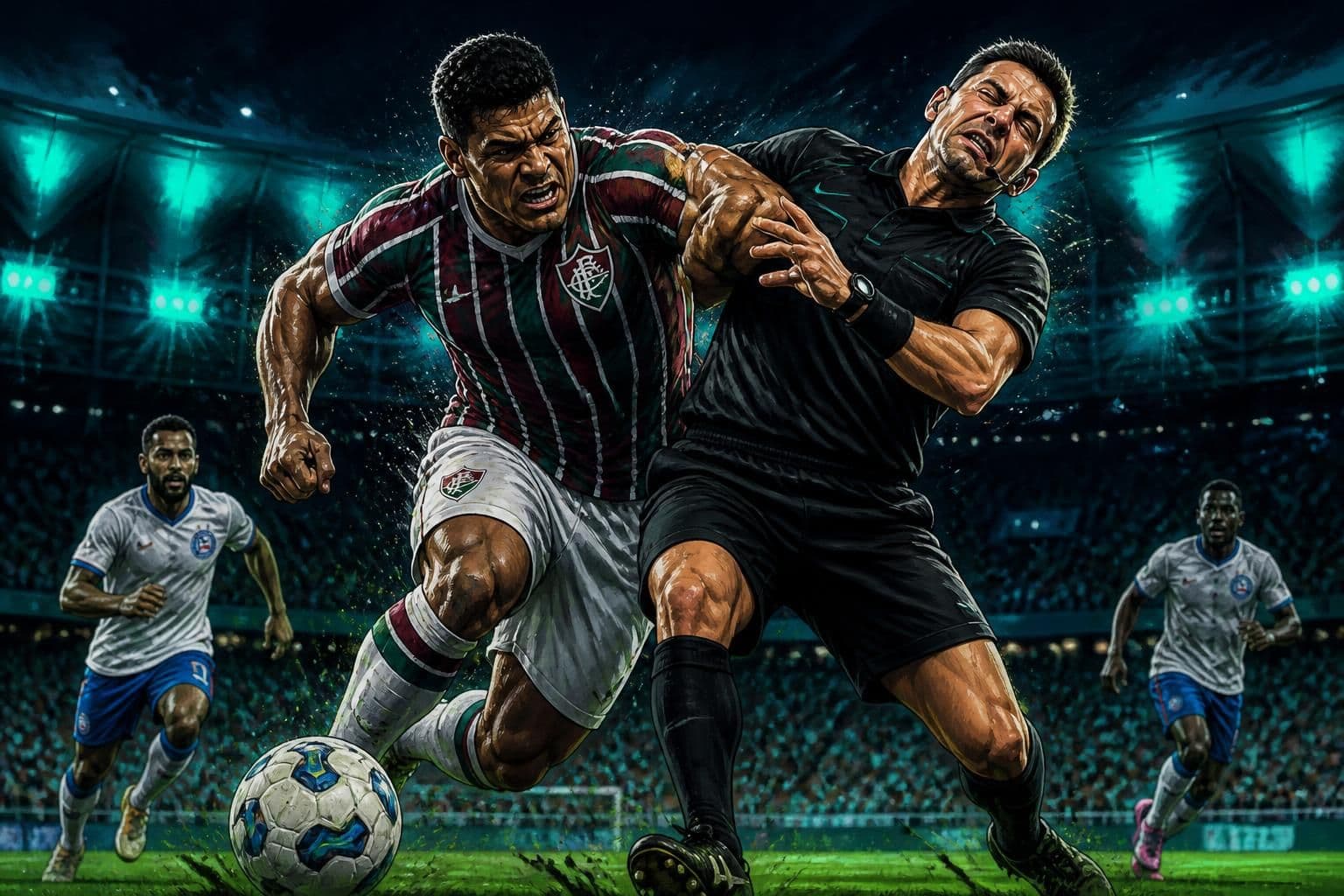 Hulk tromba com Raphael Claus em Fluminense x Bahia