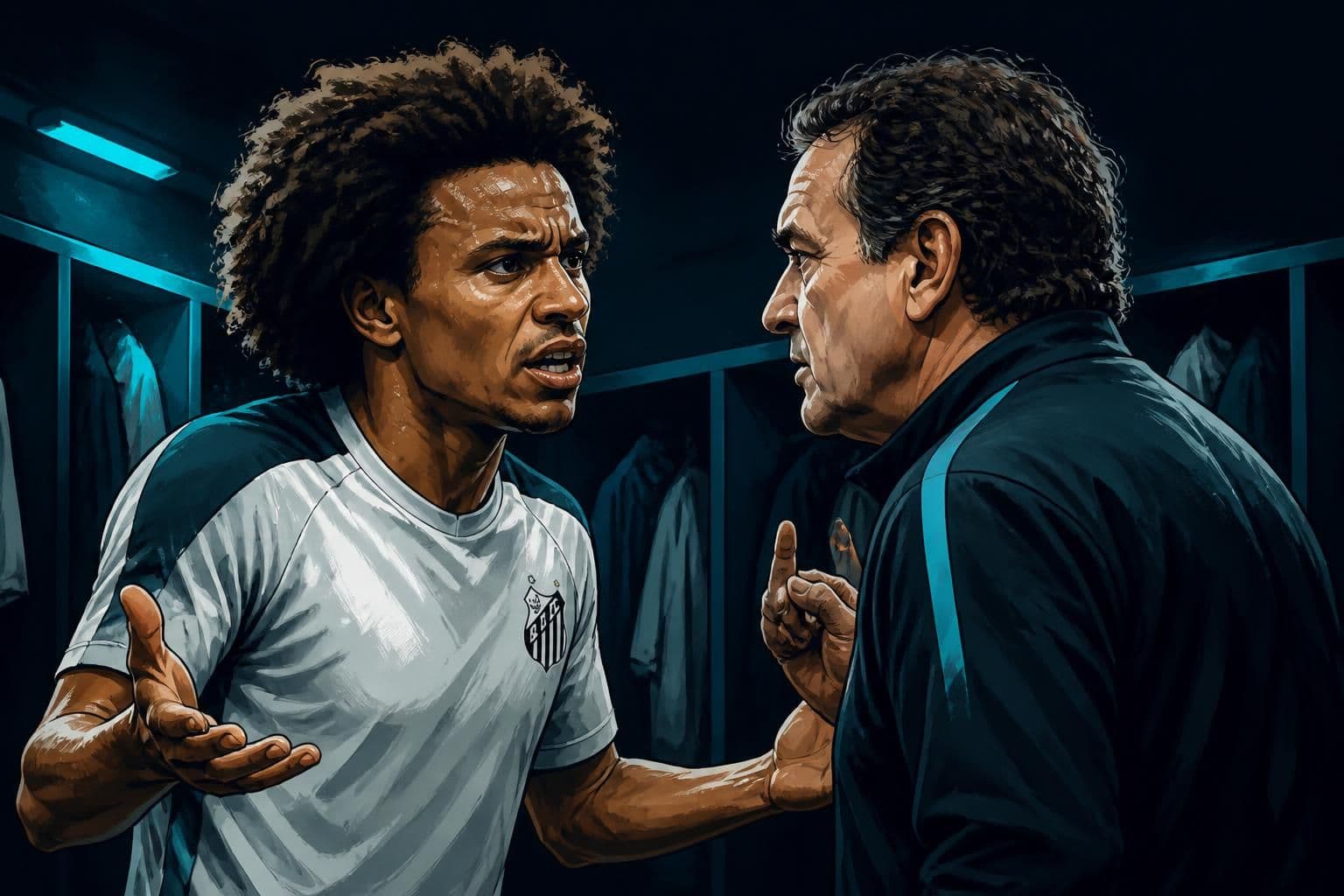 Willian Arão discute com Cuca no Santos