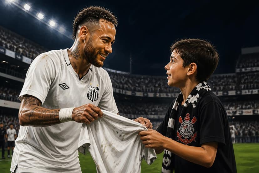 Neymar dá camisa para torcedor do Corinthians após clássico